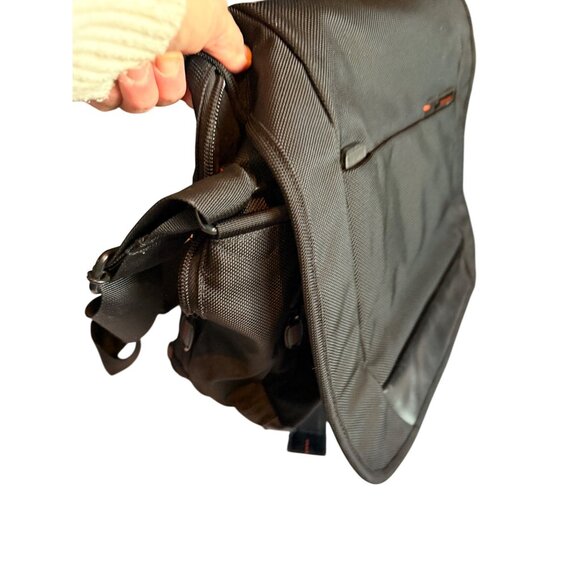 Black Nylon Messenger Bag With Multiple Compartments & Adjustable Strap - Picture 3 of 16